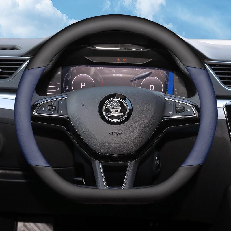 Leather Car Steering Wheel Cover for Skoda Kodiaq Octavia Kamiq Karoq Superb Fabia 2011 -    2024 2025 Accessories