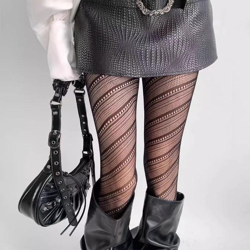 Women Sexy Twilled Stripe Fishnet Tights Nylon Mesh High Waist Pantyhose Stretchy Stockings Spice Girls Slim Bottoming Leggings
