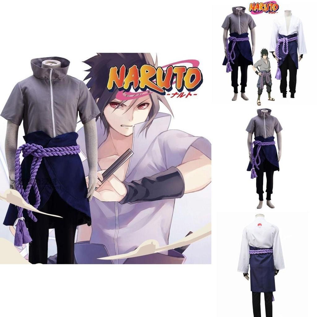High Quality Naruto Uchiha Sasuke Cosplay Costume With Zipper White Set For Halloween