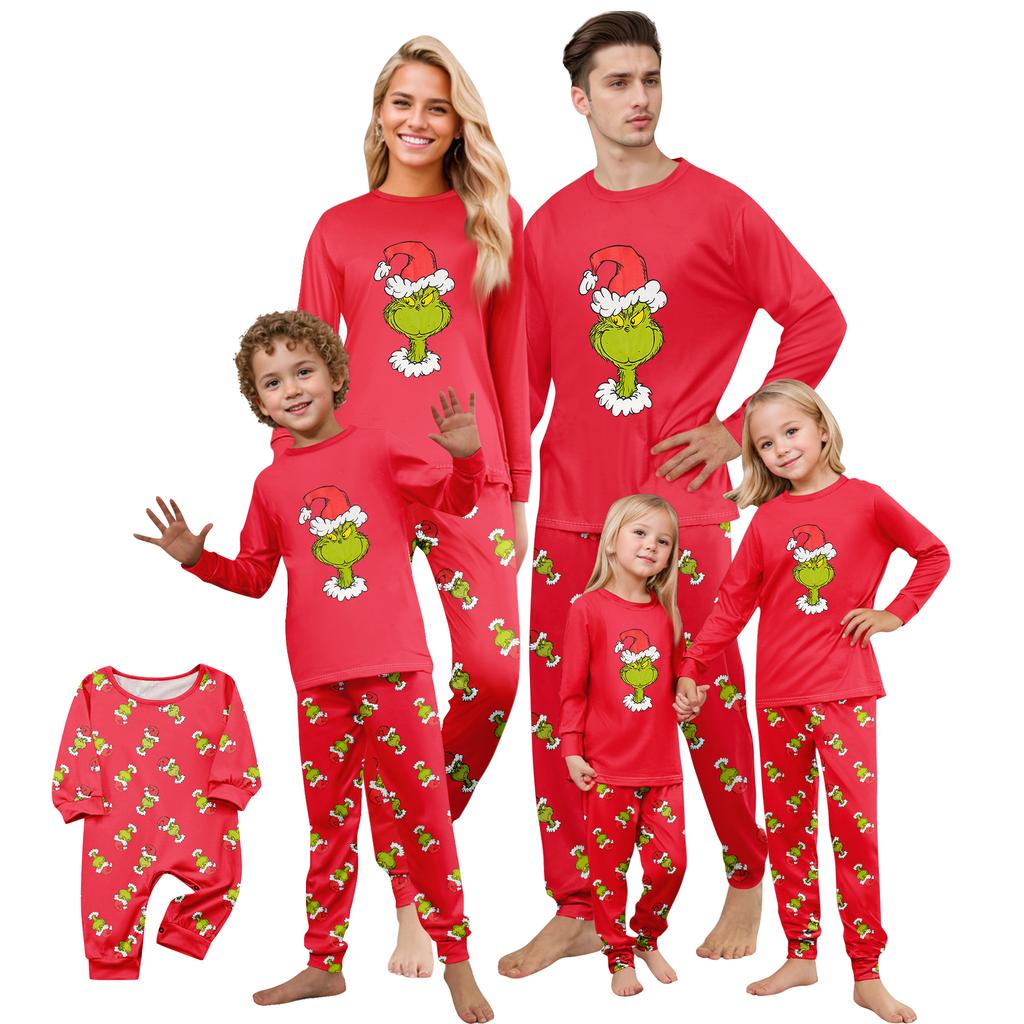 Print Cute Family Set Pajamas, Home Clothes, Family Set Long Sleeve Top Pants Set