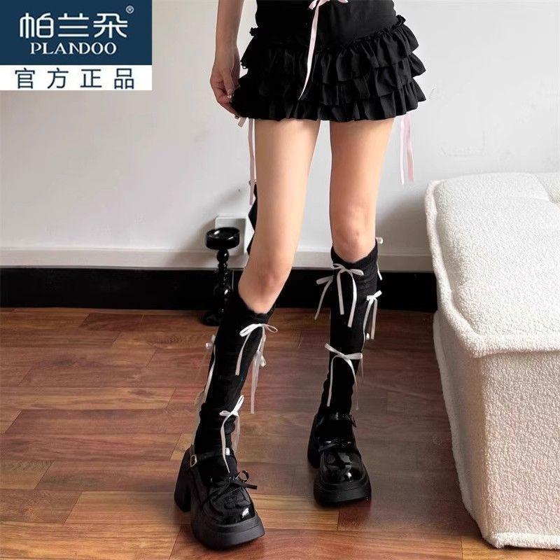 

Белые гольфы с отворотом до икры для женщин | Летние тонкие гольфы до колена балетного стиля с бантом One Size