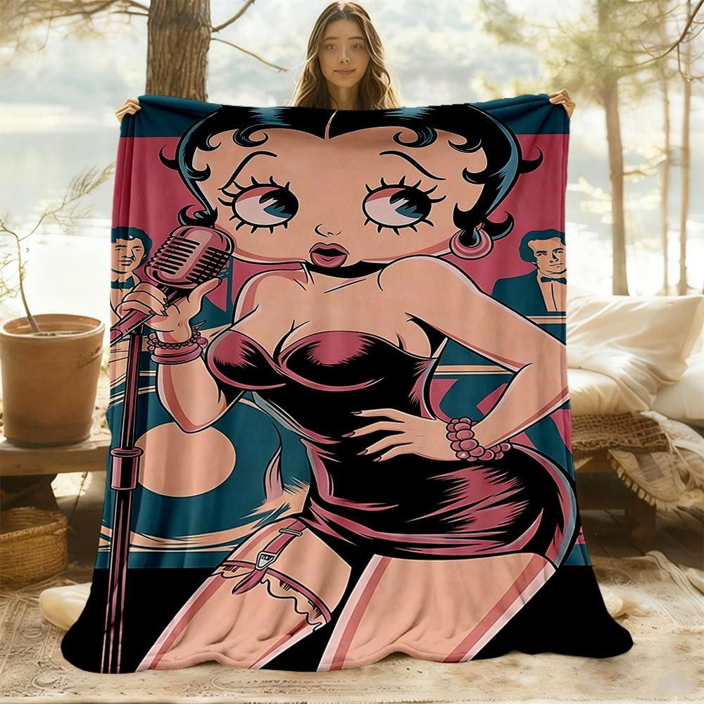 1PC Singer Betty Boop Outdoor Blanket Lightweight Flannel, Soft & Warm, All-Season Use for Sofa, Outdoor, Camping, Living Room, Office90