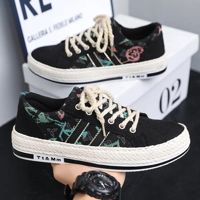 Men's Shoes Fashion Casual Sneakers 2025 Spring New Trendy Korean Lace-Up Comfortable Non Slip Canvas Student Skateboard Shoes