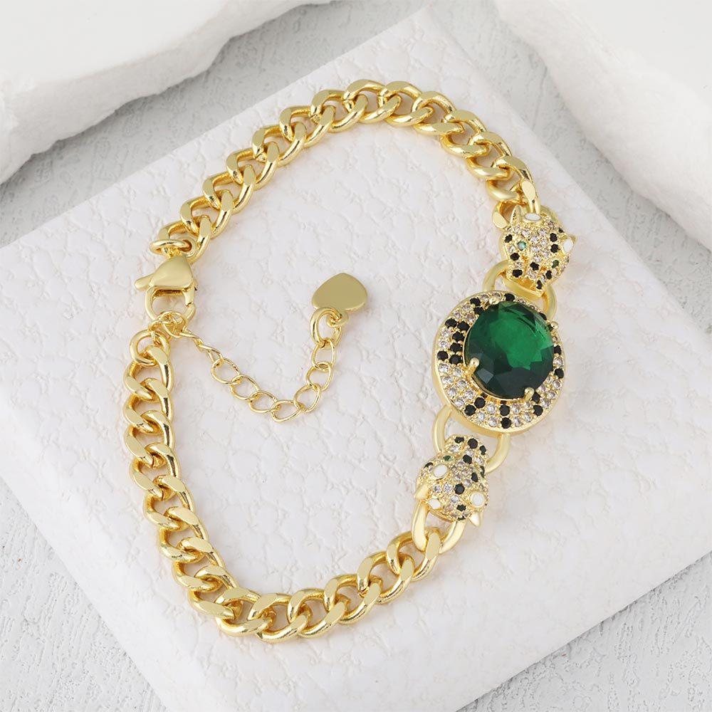European and American New Double Leopard Head Cuban Bracelet Niche Design High-end Jewelry One Size(18CM~21CM)