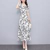 Slim-Fit Summer Plus Size Waist-Cinching Polyester Dress for Middle-Aged Women