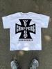 Unisex Ronde Hals T-shirt met Letter & Kruis Print