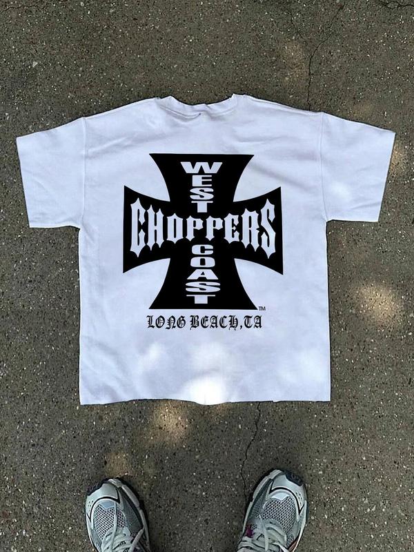 Unisex s Letter & Cross Print Round Neck T-Shirt L