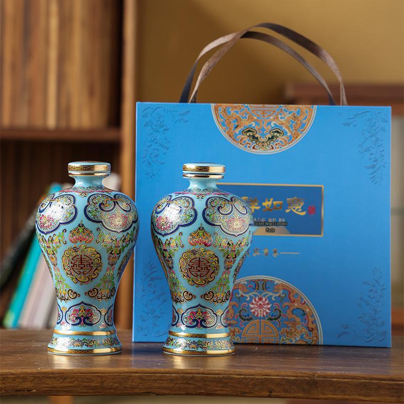 Exquisite Famille Rose Cloisonné Enamel Wine Jar Ornament, 1 Jin/5 Jin Capacity