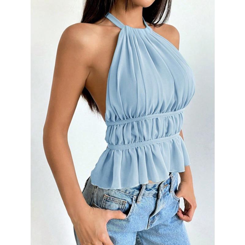 VEZFAA Dámská móda Ležérní Léto Jaro Jednobarevný potisk Halenky a košile bez rukávů