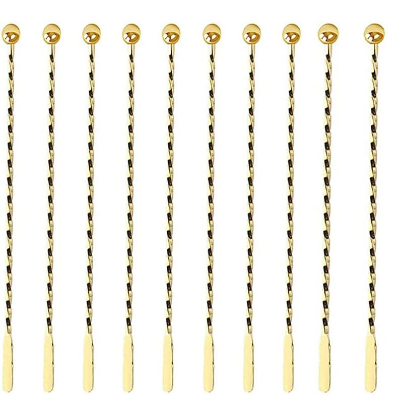 Gold Stainless Steel Stirrers 7.5 Inch Stir Sticks with Small Rectangular Paddles for Stirring Coffee Beverages Swizzle Stick