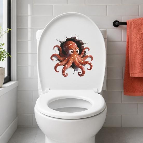 yangyizhi Octopus Toilet Seat Sticker, 3D Water Tank Waterproof PVC Cover Decal, Self-Adhesive Lid Decals for Bathroom