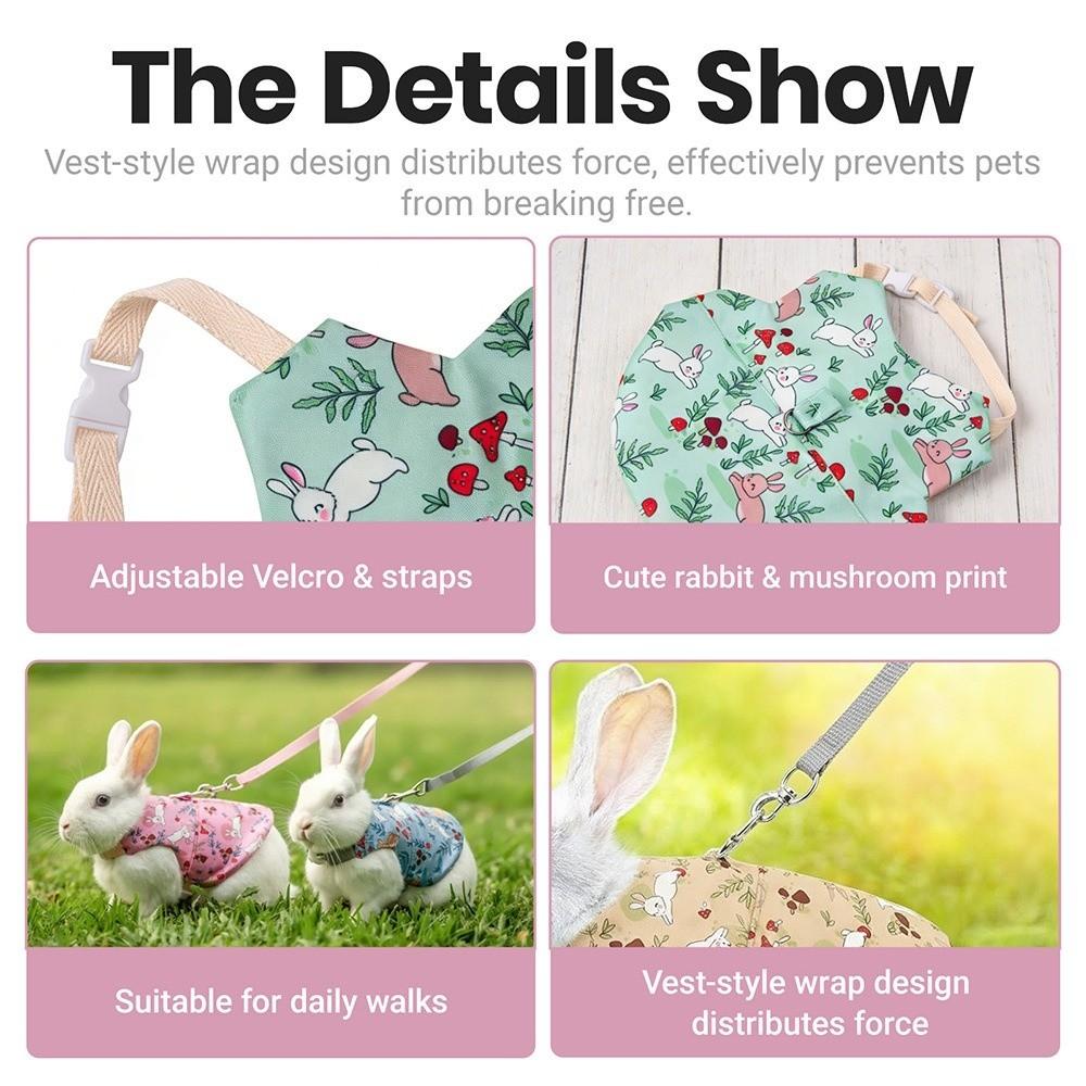 Breathable Guinea Pigs Vest Flower Pattern Rabbit Leash Set Pet Harness and Leash Outdoor Use
