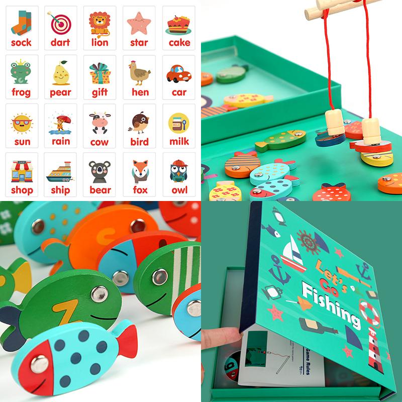 Kids Montessori Toy Wooden Magnetic Fishing Game Fine Motor Skill Counting Catch ABC Alphabet Fish Cognitive Toys Spelling Games