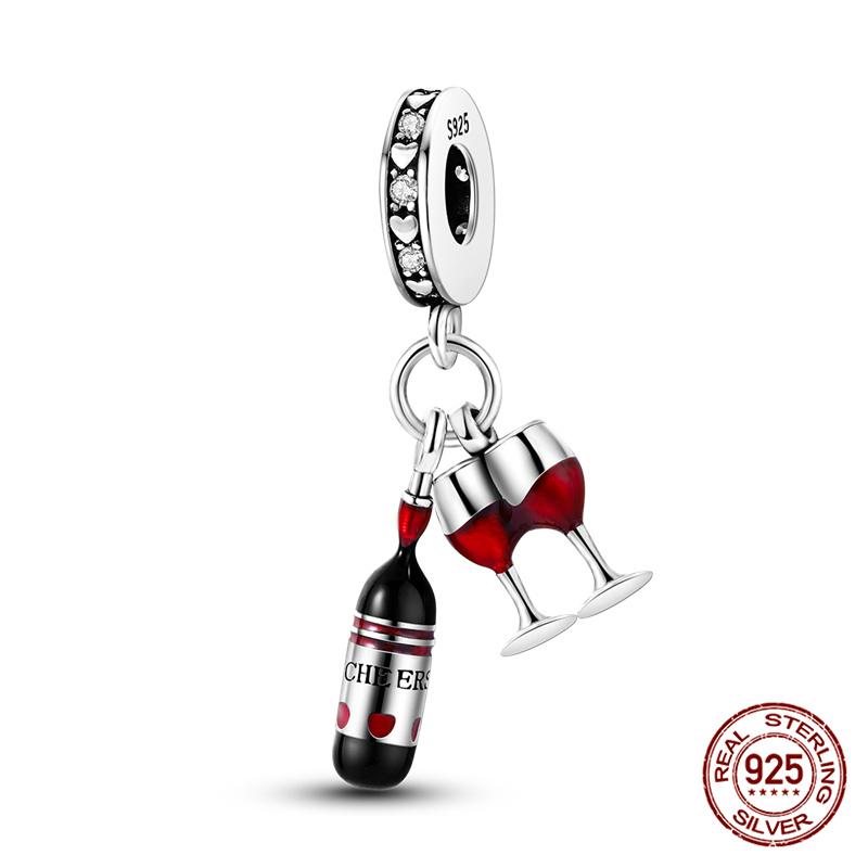 Authentic Original 100% Copper Metal High Heels Wine Glass Lipstick Charm Bead Components Compatible With Women Bracelets Do It Yourself High Quality
