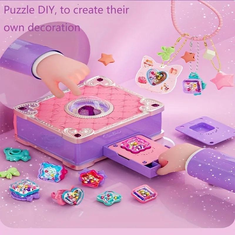 3D Sticker Maker Kit DIY Jewelry Making Machine Arts and Crafts Kids Toy Princess Pendant Keychain Ring with Beads Gift for Girl