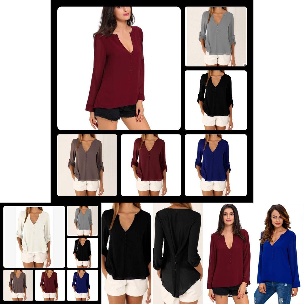 Elegant V Neck Long Sleeve Chiffon Blouse For Women In Six Chic Colors And Sizes S To 5xl