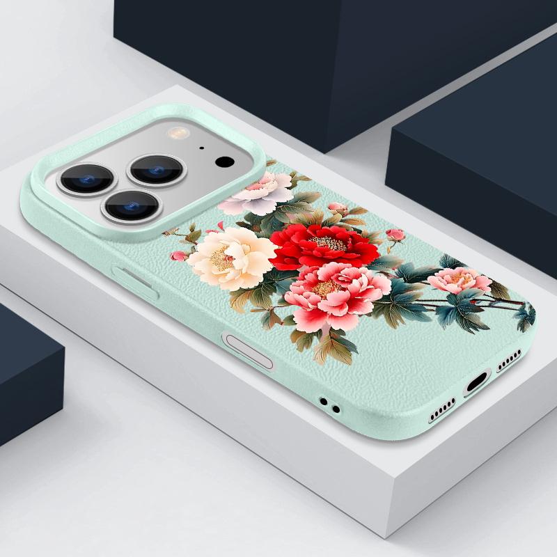 Cartoon Daisies Flower Pattern Case For iPhone 17 Pro Max iPhone 16 15 14 13 Pro Max 11 17e 16e Luxury Leather Texture Soft Silicone Matte Cover