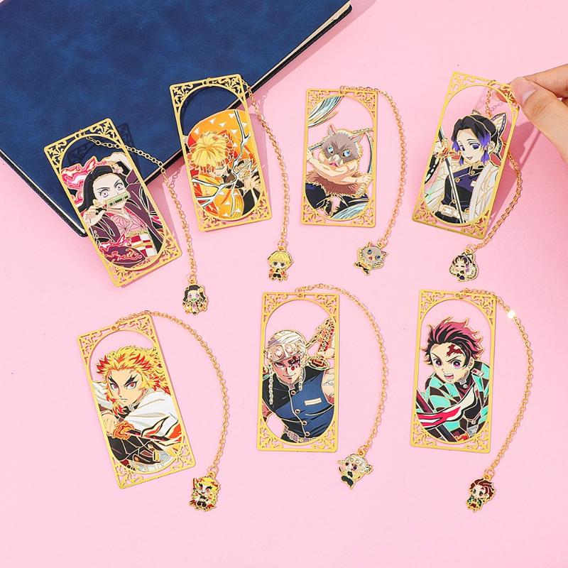 Anime Demon Slayer No Yaiba Metal Bookmark Tanjiro Nezuko Zenitsu Anime Cosplay Gift For Students Stationery Collection Bookmark