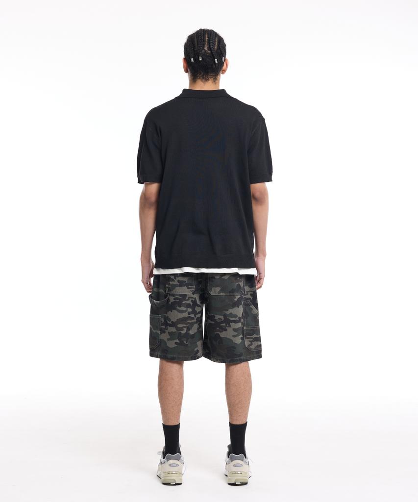 CREAM SODA LAB Daily Striped Collared Short Sleeve Knit Black