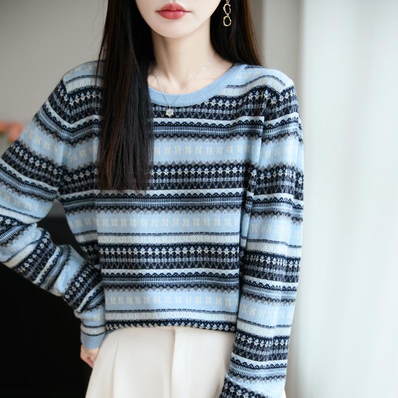 Round-neck Early Autumn Sweater Thin Knitted Sweater Women's Spring and Autumn New Style Multi-color Base Shirt