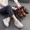 Fashion 6.5CM Women Mixed Colors Height Increasing Shoes Spring Autumn Cow Genuine Leather Round Toe Wedges Heel Platform Nop-slip Shoes