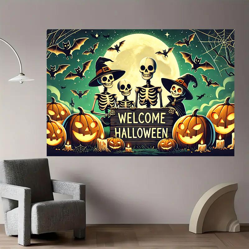 Polyester fabric background wall fabric for Halloween skull and pumpkin party, suitable for outdoor decoration