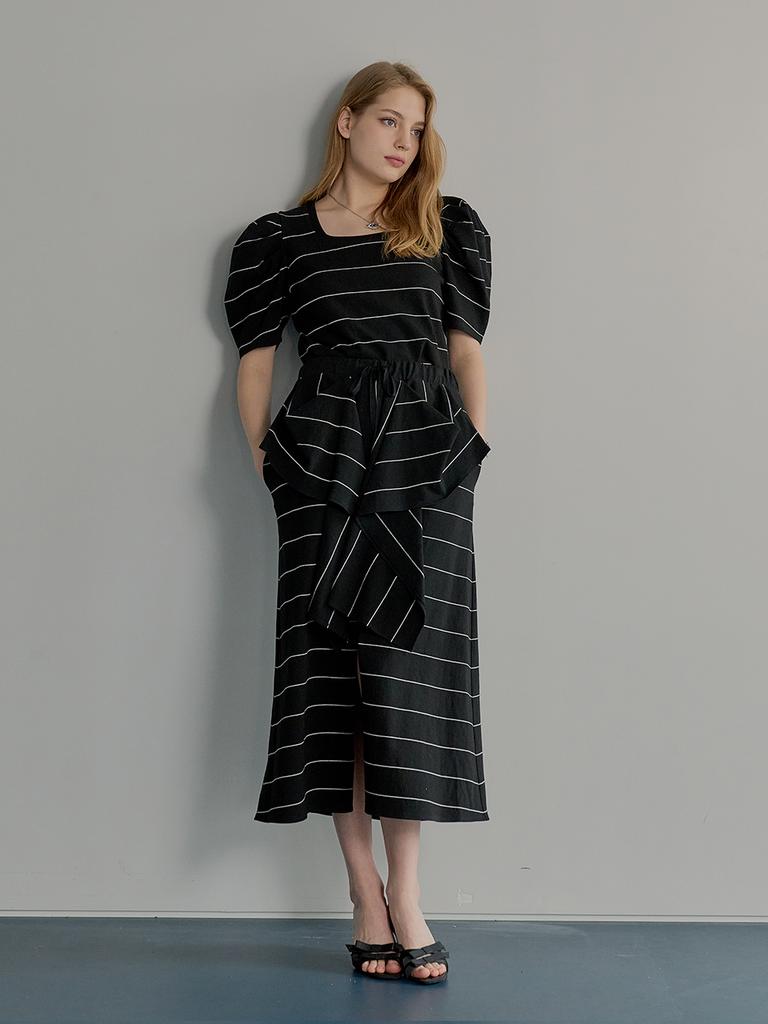 Muse By Rose Peris Striped Drape Skirt (Black)
