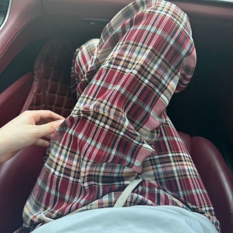 Plus Size High Waist Plaid Wide-Leg Ice Silk Pants for Women