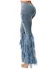 High Waist Distressed Pearl Feather Embellished Jeans