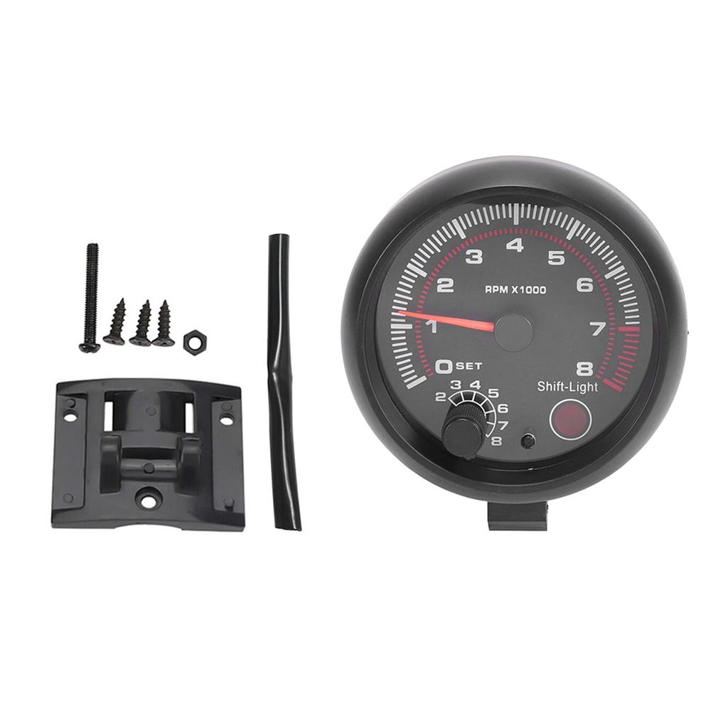 3.75 Automobile Refitted Instrument Black White Light Tachometer 0 8000 Pointer Tachometer 92mm