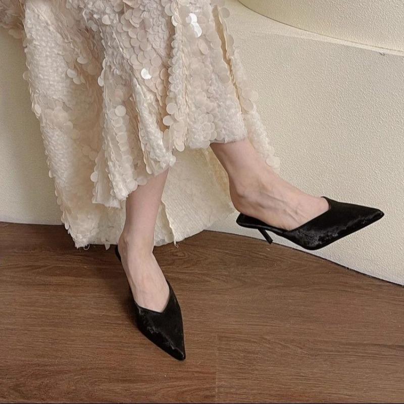 Fashion Concise Pointed Toe Women Slippers Thin Low Heels Casual Party Pumps Summer Slide Mules Shoes Zapatos De Mujer