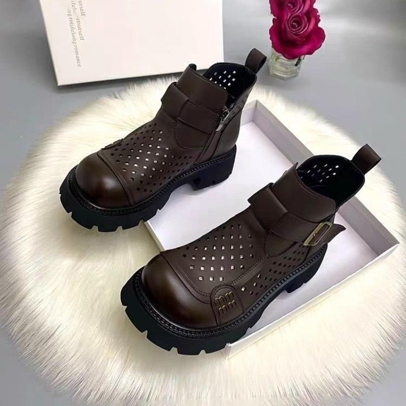 

[Versatile Fashion] Hollow Cool Boots Women s Spring and Summer New Casual Short Boots Thick-soled Martin Cool Boots 35 коричневый
