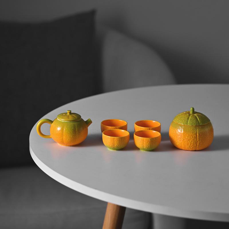 A Pot Of Four Cups Of Tea Cans, An Orange Kung Fu Tea Set, Ceramic Light Luxury High-End Household Tea, Chinese Gifts
