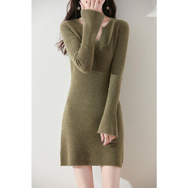 Women's Cashmere Dress Qinghe Cashmere 30% Cashmere 70% Wool Autumn and Winter Cashmere Skirt Soft and Warm