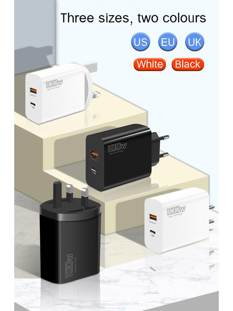 100W Multi-Port Fast Charger for Apple & Samsung, EU/UK PD Adapter