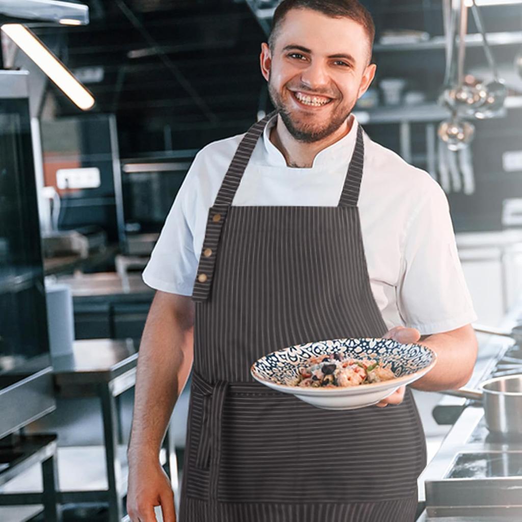 Adjustable Bib Apron Waterdrop Resistant with 2 Pockets Cooking Kitchen Aprons for Women Men Chef