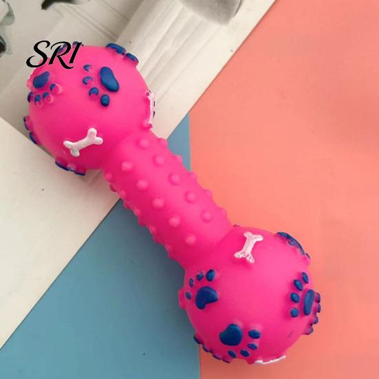 Dog Squeaker Toy Dumbbell Squeaky Chew Raised Texture Teething Teeth Cleaning for Puppy Dogs Interactive Play Wear-resistant