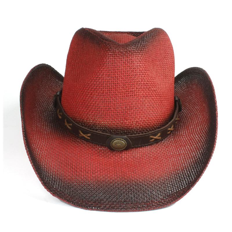 Ethnic Style Summer Straw Western Cowboy Hats Outdoor Travel Hollow Out Sun Hat Holiday Cap