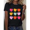 European Size Women'S Casual Crew Neck T-Shirt with Playful Heart Print - Soft Stretch Fabric, Comfortable All-Season Tee for Casual Attire