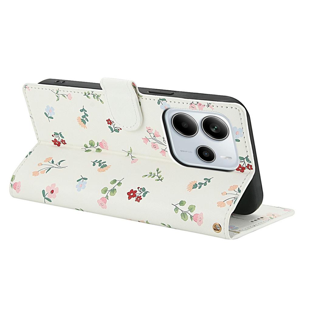 For Xiaomi Redmi Note 14 4G (163.25mm) Wallet Case Rhombic Floral Design Leather Flip Phone Cover with Strap