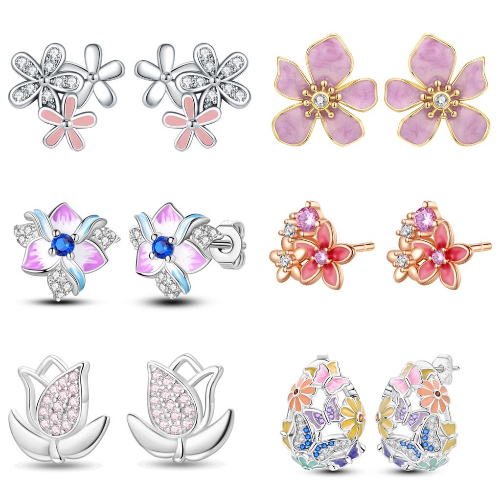 Orstarry S925 Silver Earring Exquisite Floral Ear Stud Flower Earrings Fashion Jewelry For Women Birthday Gift
