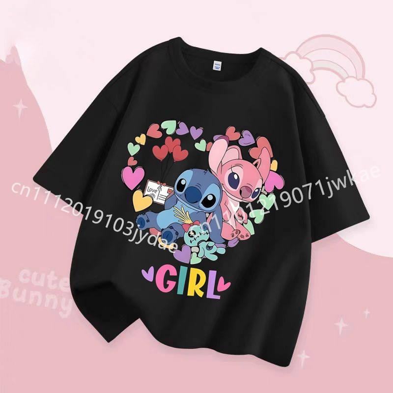Stitch Kids T Shirt Cute Cartoon Print Short-Sleeved Fashion Casual Round Neck T-Shirt for Boys and Girls Daily Tops
