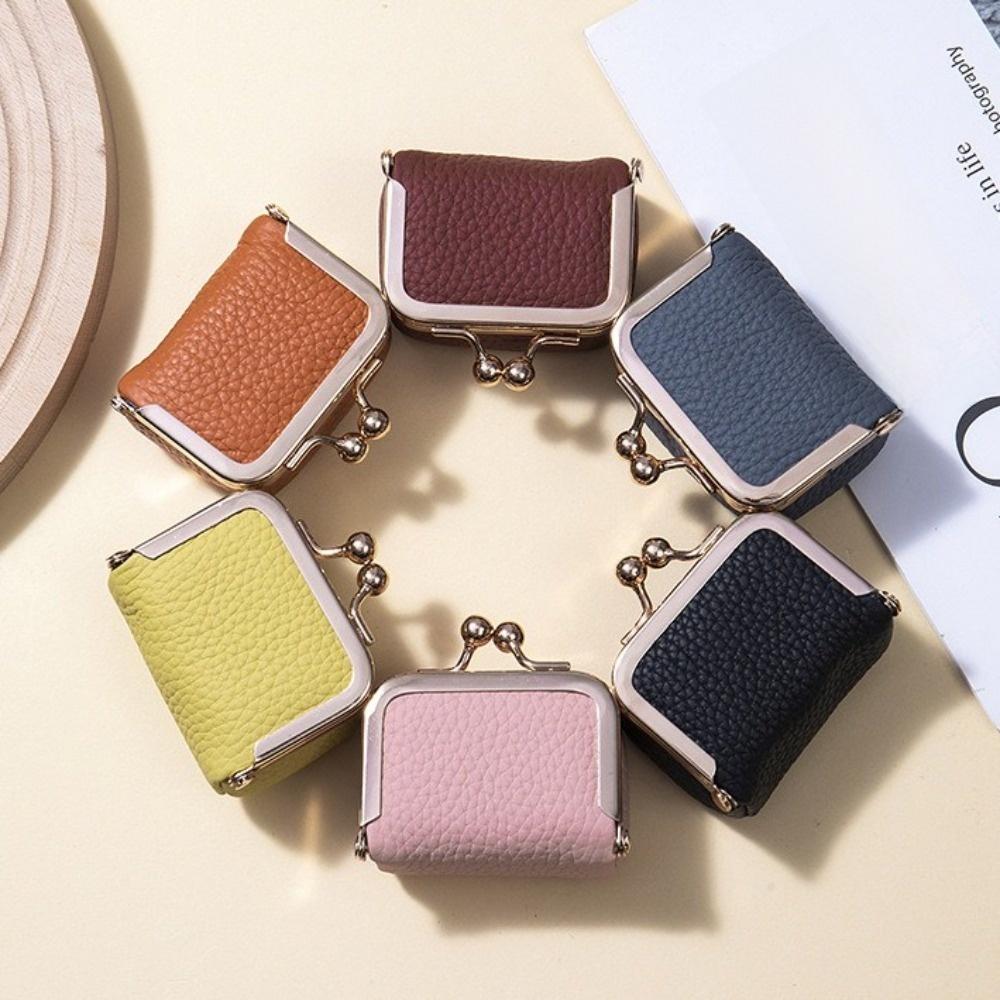 Solid Color Kiss Lock Coin Purse PU Leather Small Item Bag Leather Jewelry Bag  Jewelry Storage