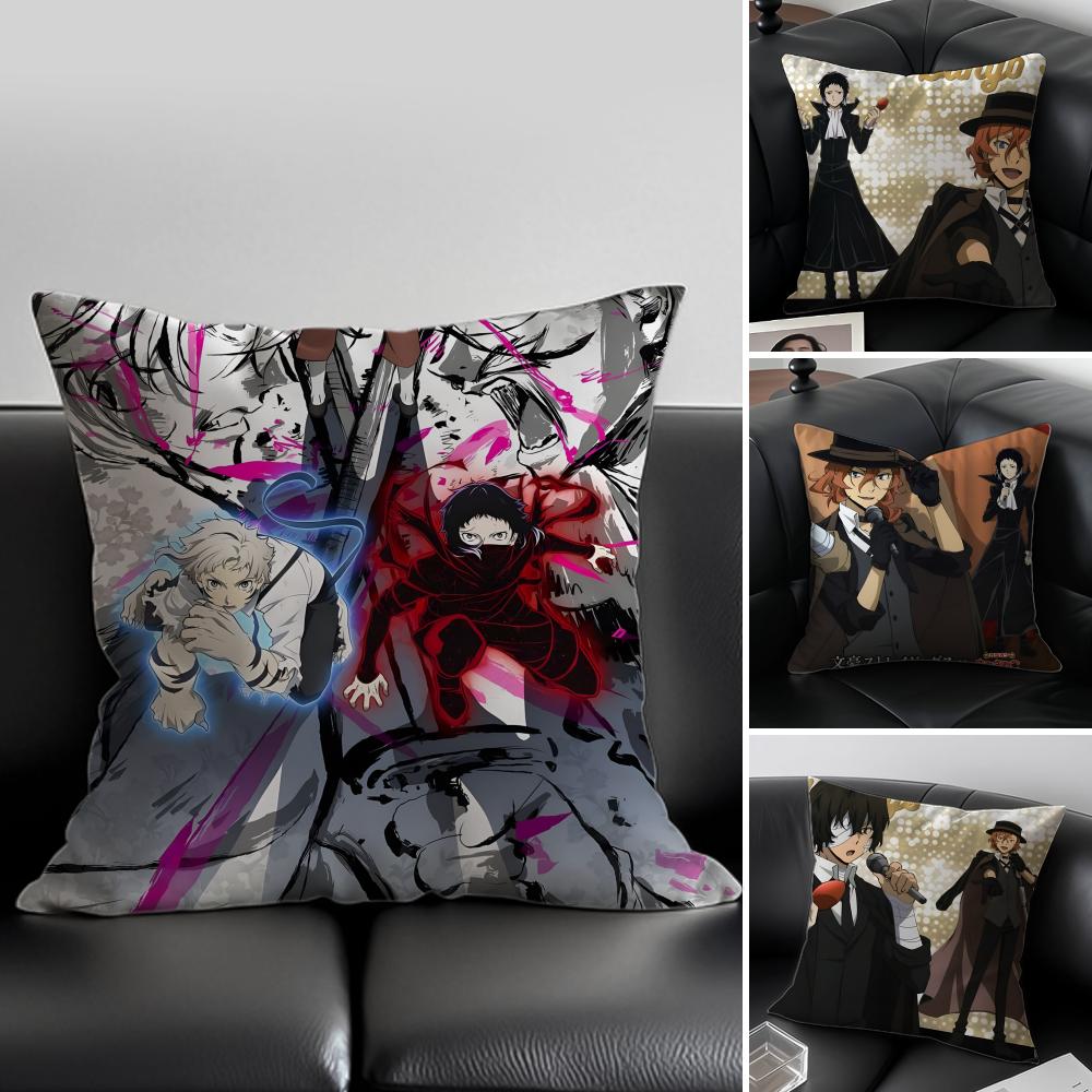 Classic comics BBungo Stray Dogs Cushion Cover Pillow Case Antidustmite Invisible zipper silky plush cushion