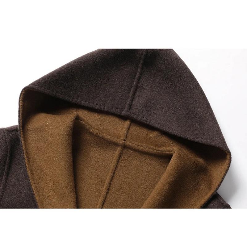 Pánský zimní kabát, vlněný trenčkot, luxusní dlouhá bunda s kapucí, ležérní elegantní zahušťovací svrchní oblečení, vlněná větrovka