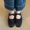 French Square Head Retro Bow Mary Jane Shoes Women's 2025 Spring New Shallow Mouth One Pedal Ballet Shoes