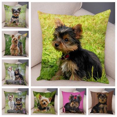 Niedlicher Haustier Kissenbezug MINI Yorkshire Terrier Polyester Kissenbezug Dekorativer Druck für Sofa Zuhause Ca