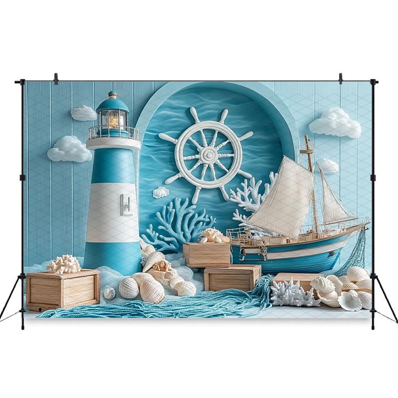Mocsicka Photography Background Birthday Children Baby Shower Portrait Backdrop Blue Watchtower Ship Pattern Decors Photo Studio