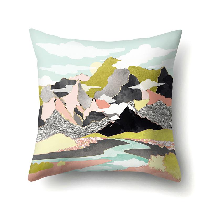 Polyester Pillow Cover Mountain Print Pillow Cover Waist Cushion Cover Car Cushion Head Cushion Cover Premium Durable