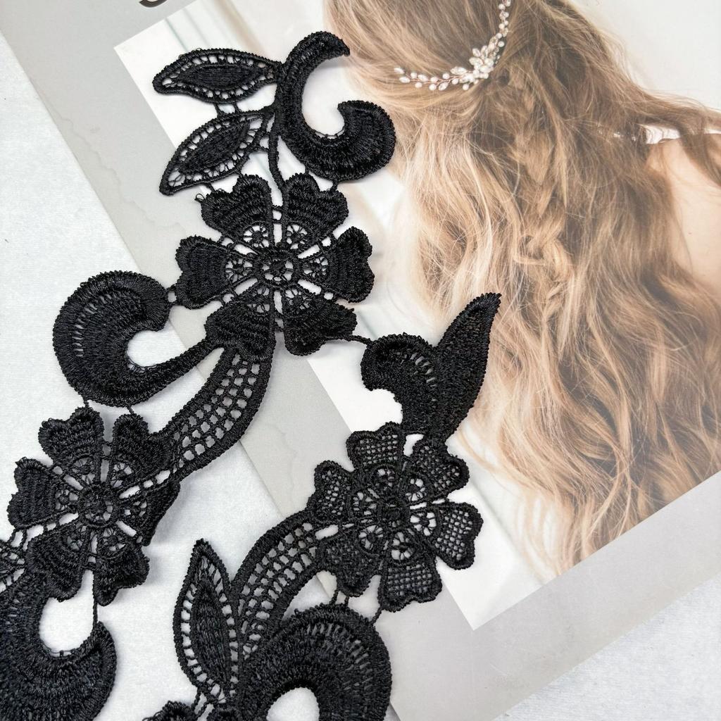 Black Water-Soluble Lace Polyester Light Embroidery Flower Patch Hollow Cloth Sticker Flower Diy Clothing Accessories